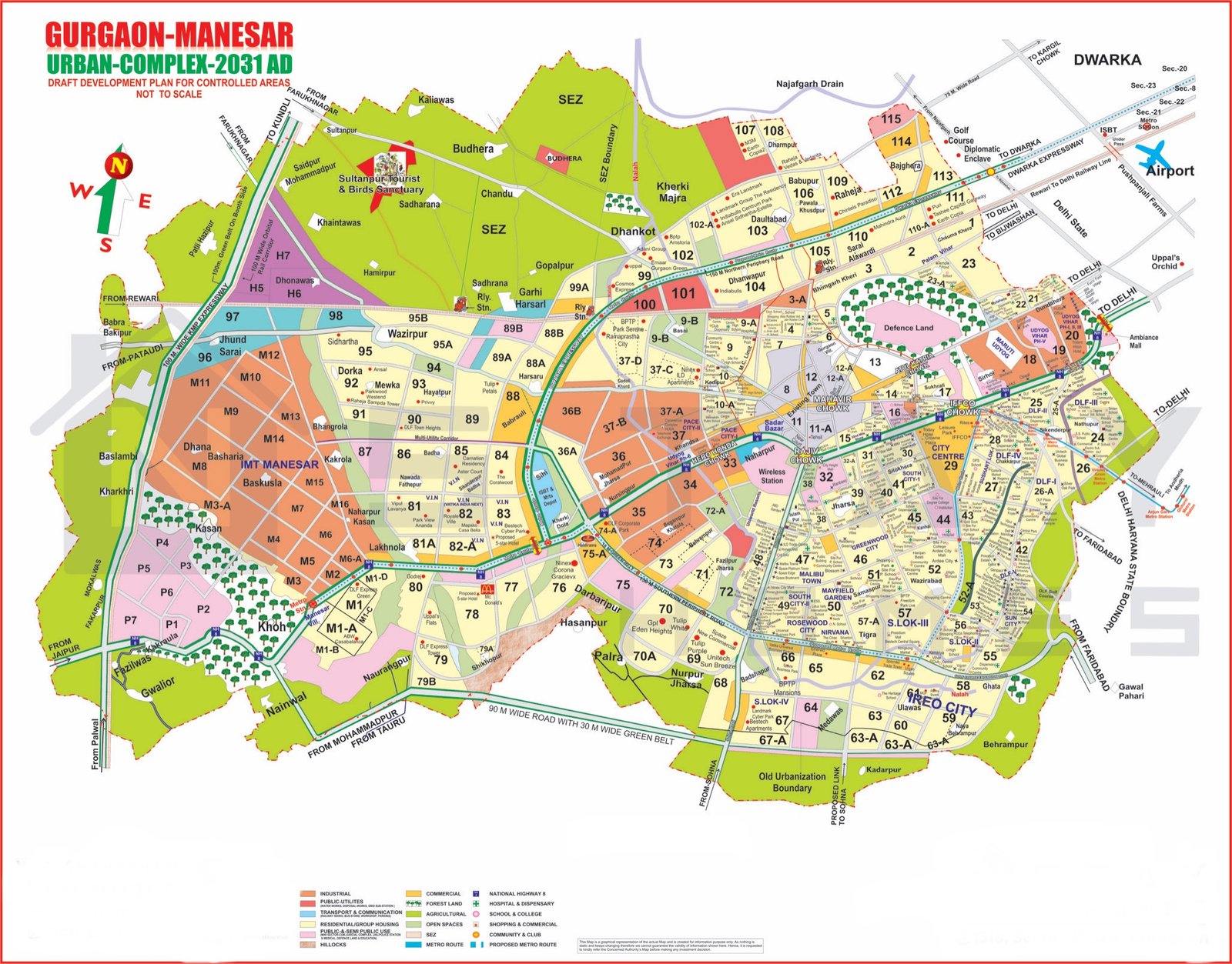 Gurgaon Master Plan 2021 -2025 - 2031 - 2041 - Gurgaon Map , Gurgaon Master Plan Sector Wise - Gurgaon Property Dealer